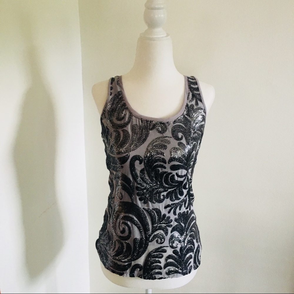 Express Silver Tank Gray Sequins Night Out